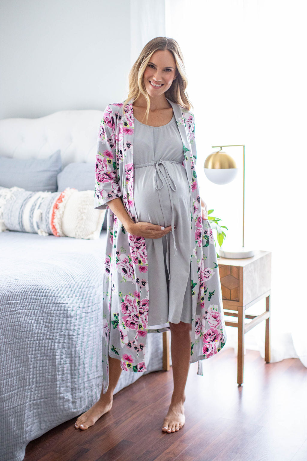 Light Grey 3 in 1 Labor Gown & Olivia Robe Set – Gownies™