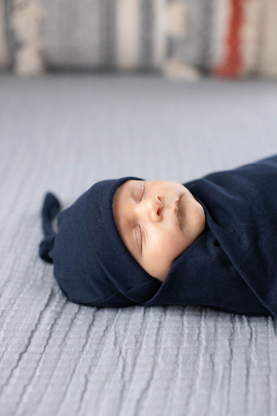 Natalia Pregnancy Robe & Navy Swaddle Blanket & Hat Set