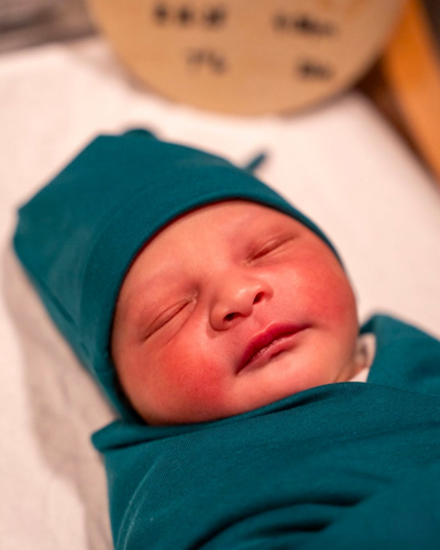 Teal Labor Gown & Swaddle Set & Dad T-Shirt