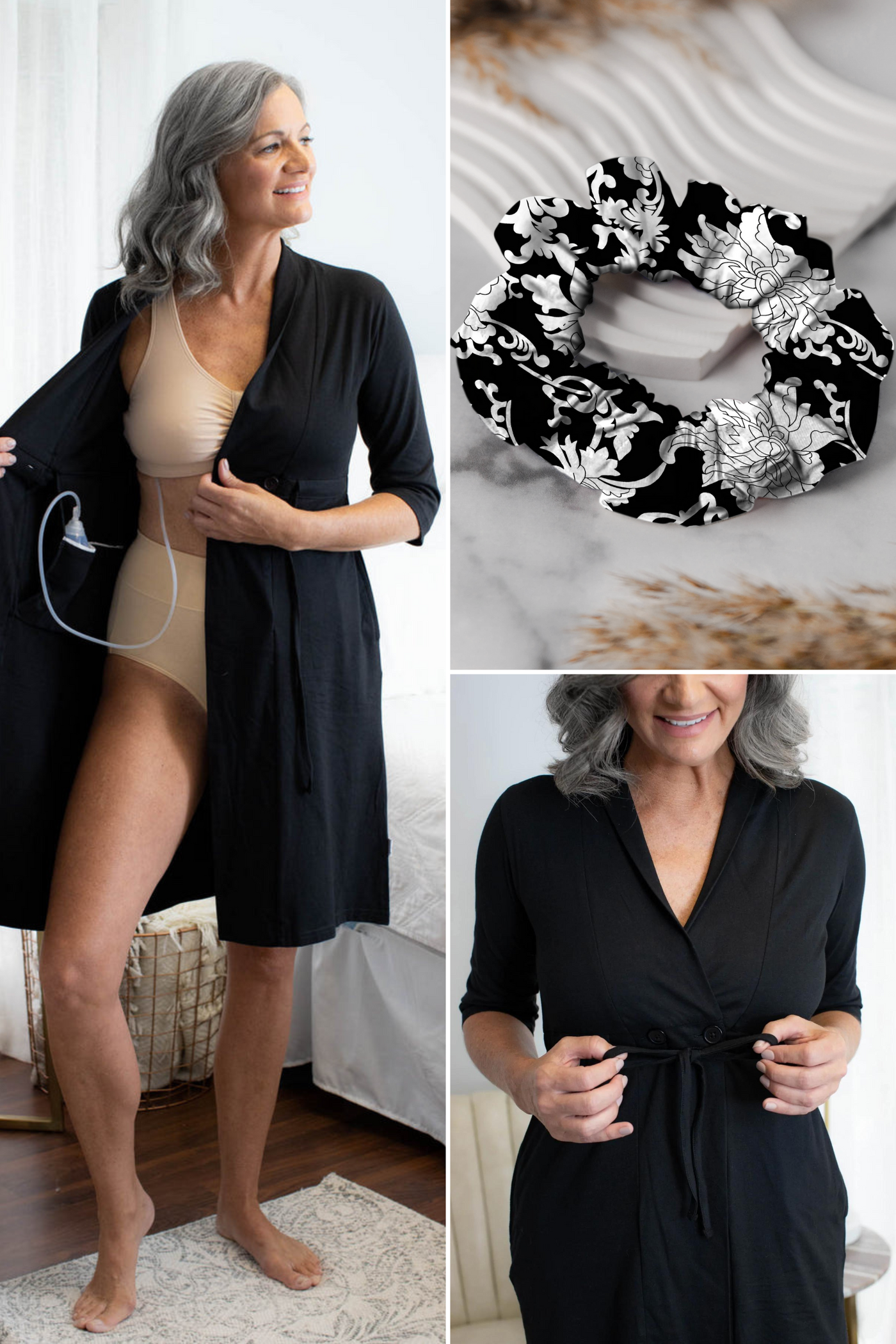 Solid Black Recovery Robe & Matching Abigail Scrunchie Set