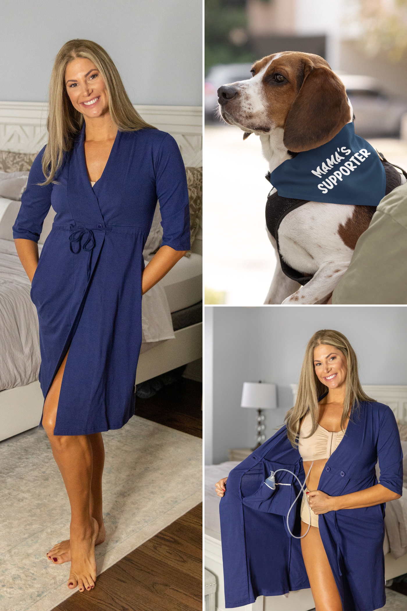 Navy Recovery Robe & Matching Mama's Supporter Pet Bandana Set