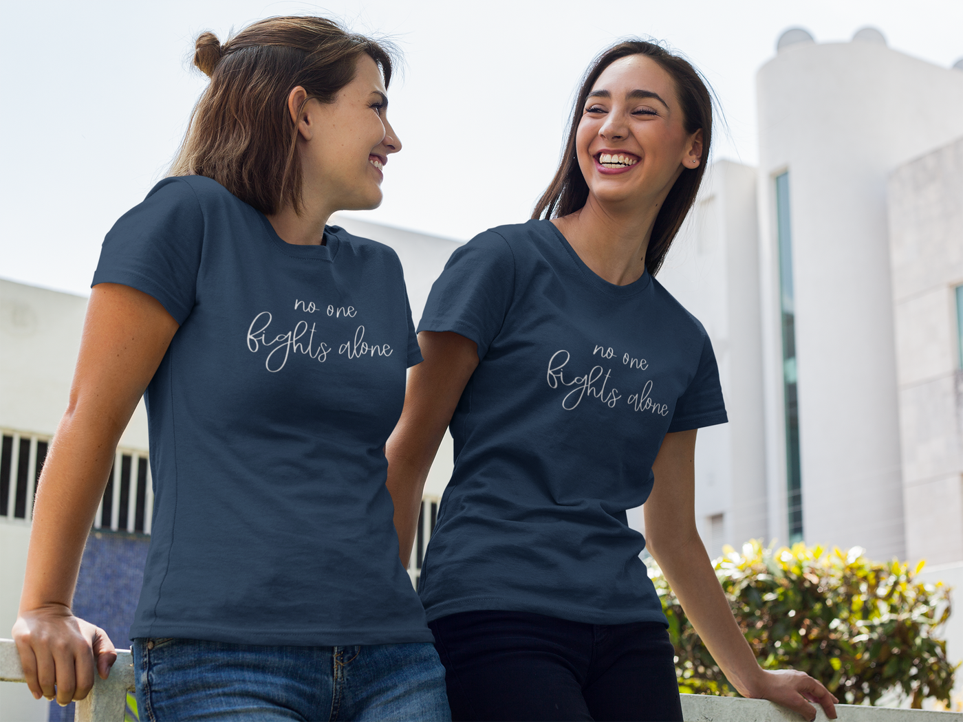 No One Fights Alone Matching Unisex T-Shirts Set in Navy Blue