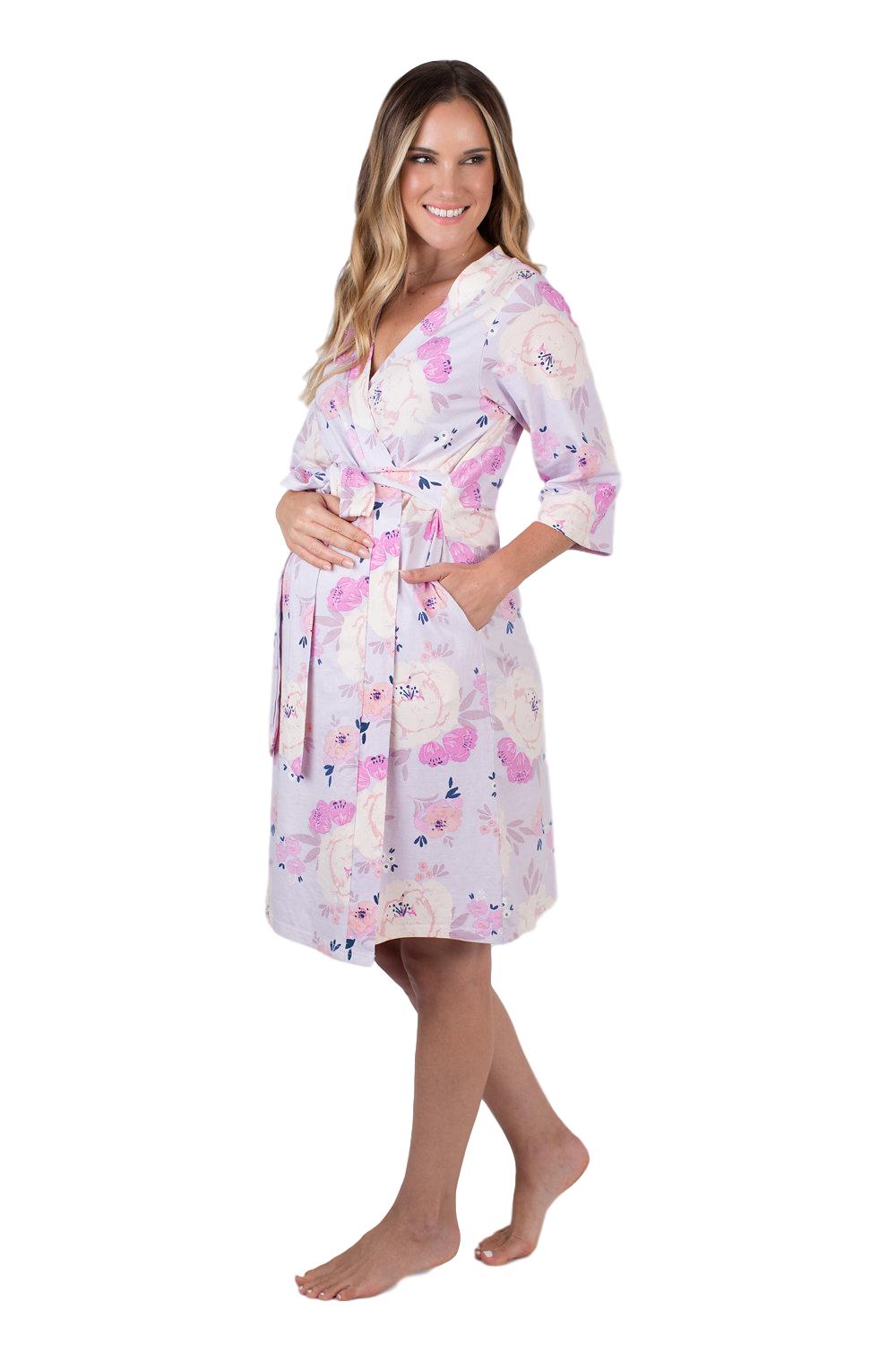 Purple Floral Maternity Nursing Delivery Robe For Hospital Stay