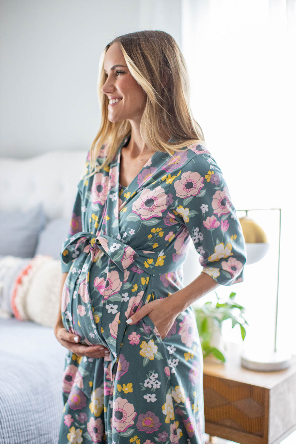 Olive Green Maternity Labor Robe & Floral Maternity Labor Hospital Gown Set  – Gownies™