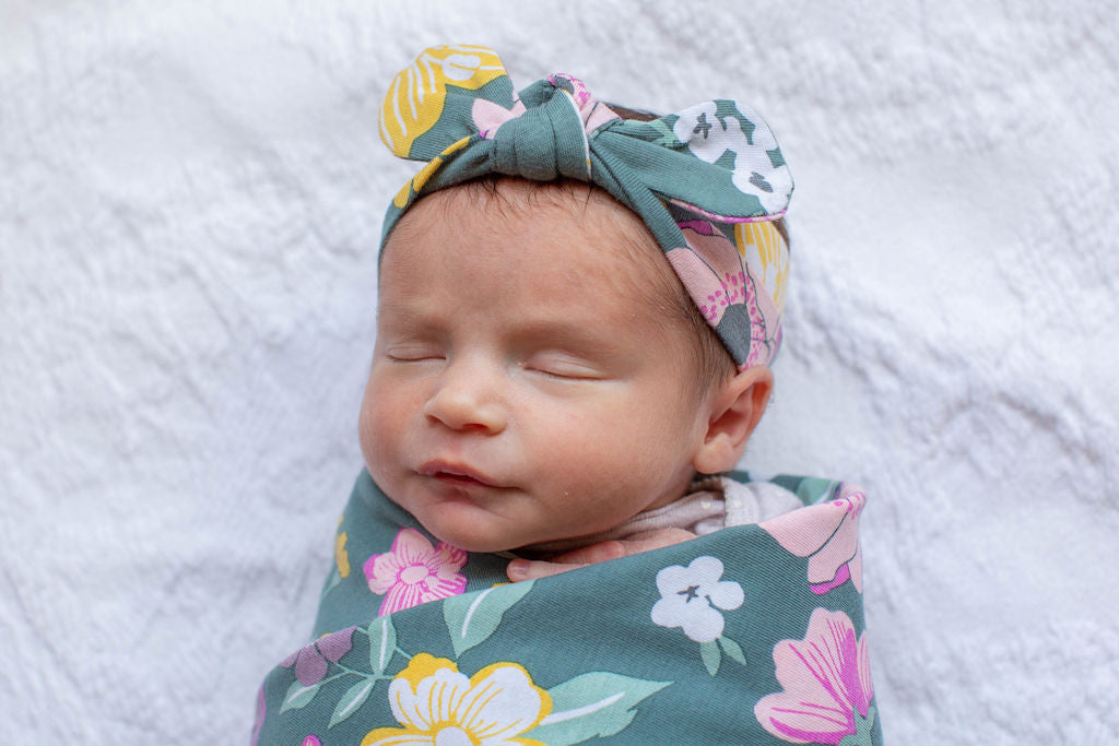 Charlotte Swaddle Blanket Newborn Headband Set Gownies