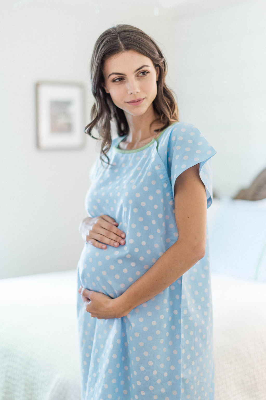 Nicole Gownie Baby Be Mine Maternity Delivery Labor Hospital Gown Blue Dots  – Gownies™