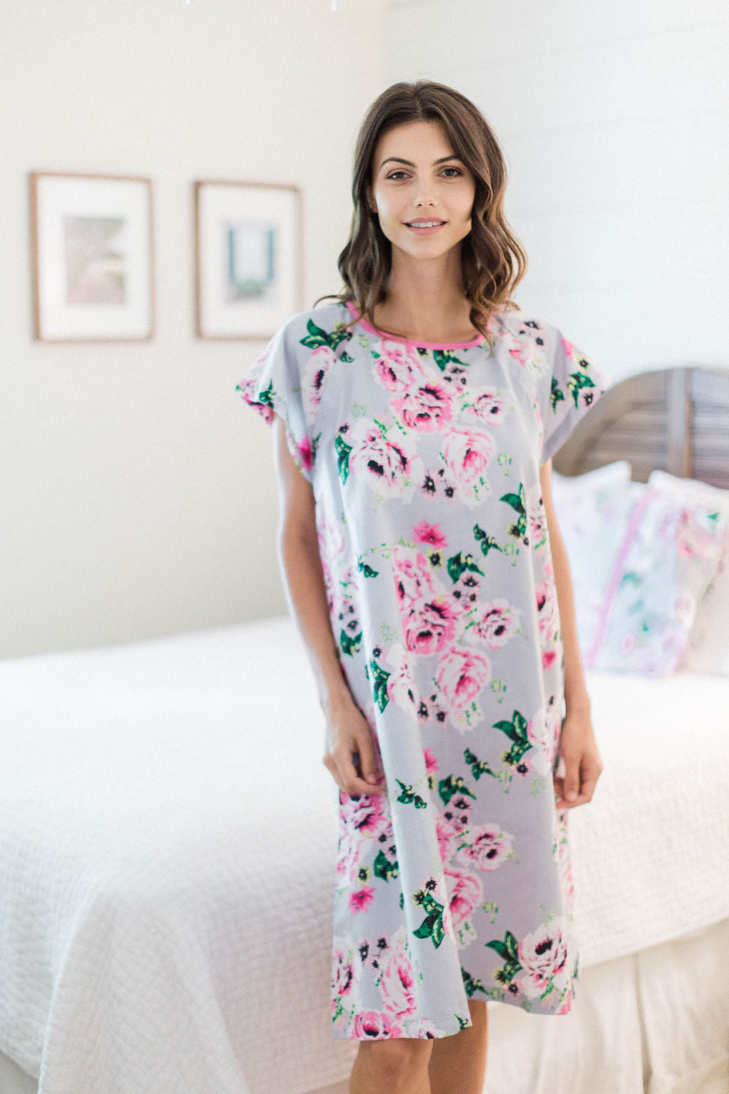 Gray Pink Floral Feminine SurgeryReceovery Patient Hospital Gown ...